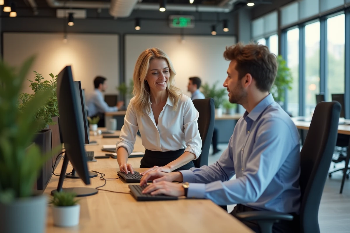 Consultante en bien etre discutant avec un employe au bureau