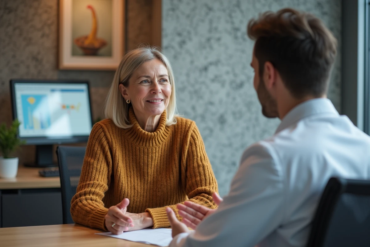 Femme d'âge moyen en consultation médicale rassurante