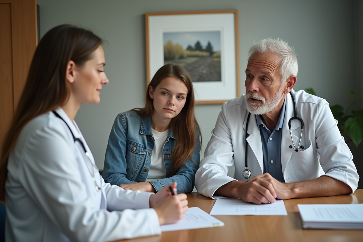 Médecin jeune femme examinant un patient avec sa fille