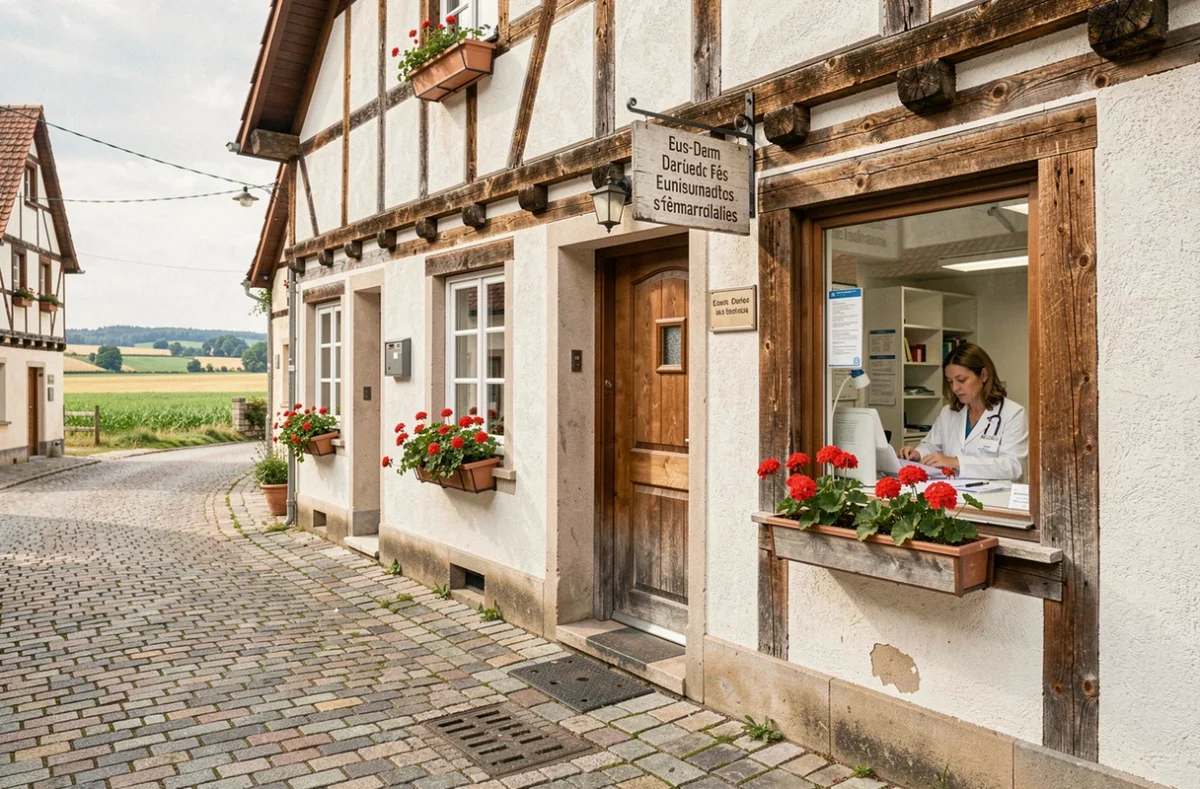 Cabinet dentaire dans un village du nord du Bas-Rhin avec façade alsacienne à colombages