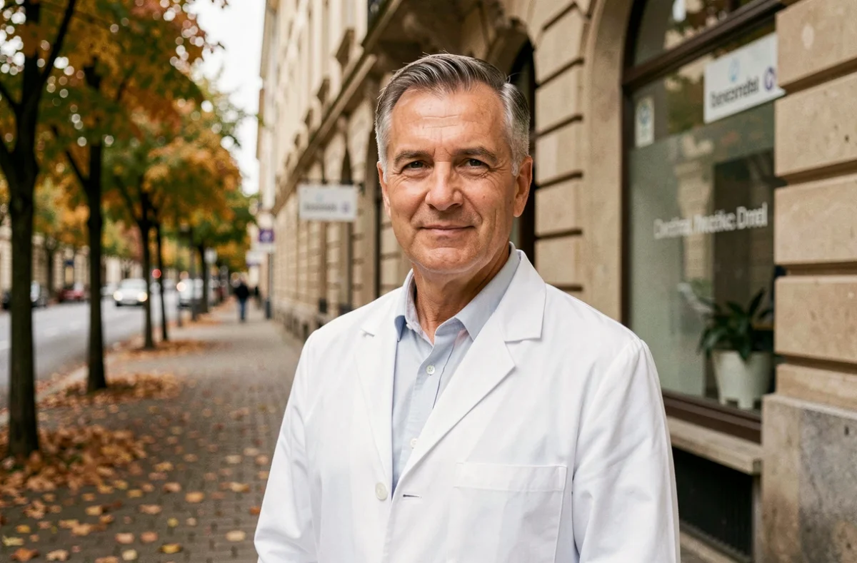 Dr Christophe Hueber devant son cabinet dentaire avenue des Vosges à Strasbourg