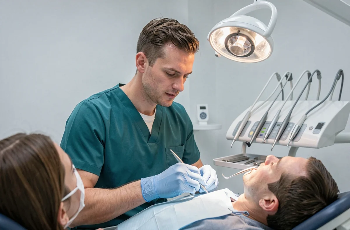 Dr Julien Wilm, chirurgien-dentiste à Strasbourg, réalisant un soin dentaire sur un patient