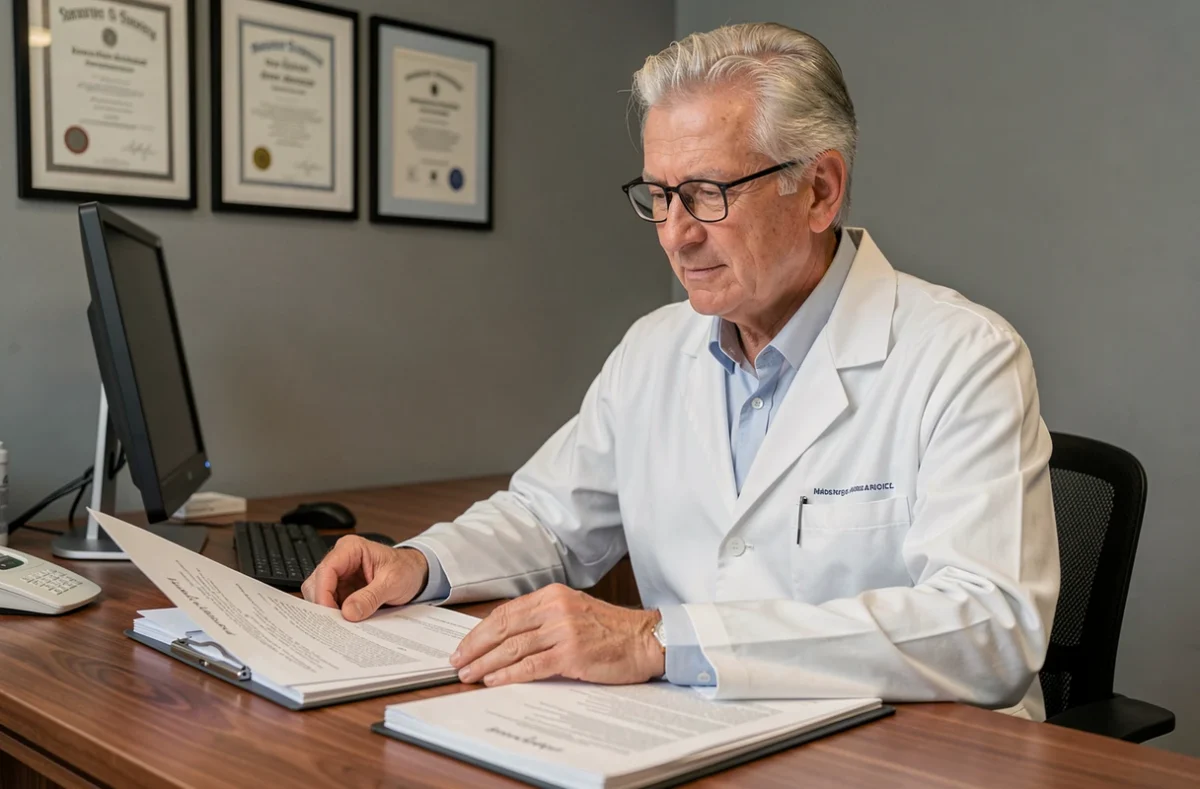 Dr Michel Boeschlin, chirurgien-dentiste à Strasbourg, dans son cabinet avec ses dossiers patients