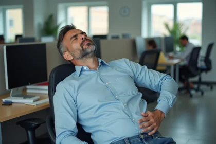 Employé de bureau souffrant de mal de dos au travail, maladie professionnelle tableau 57