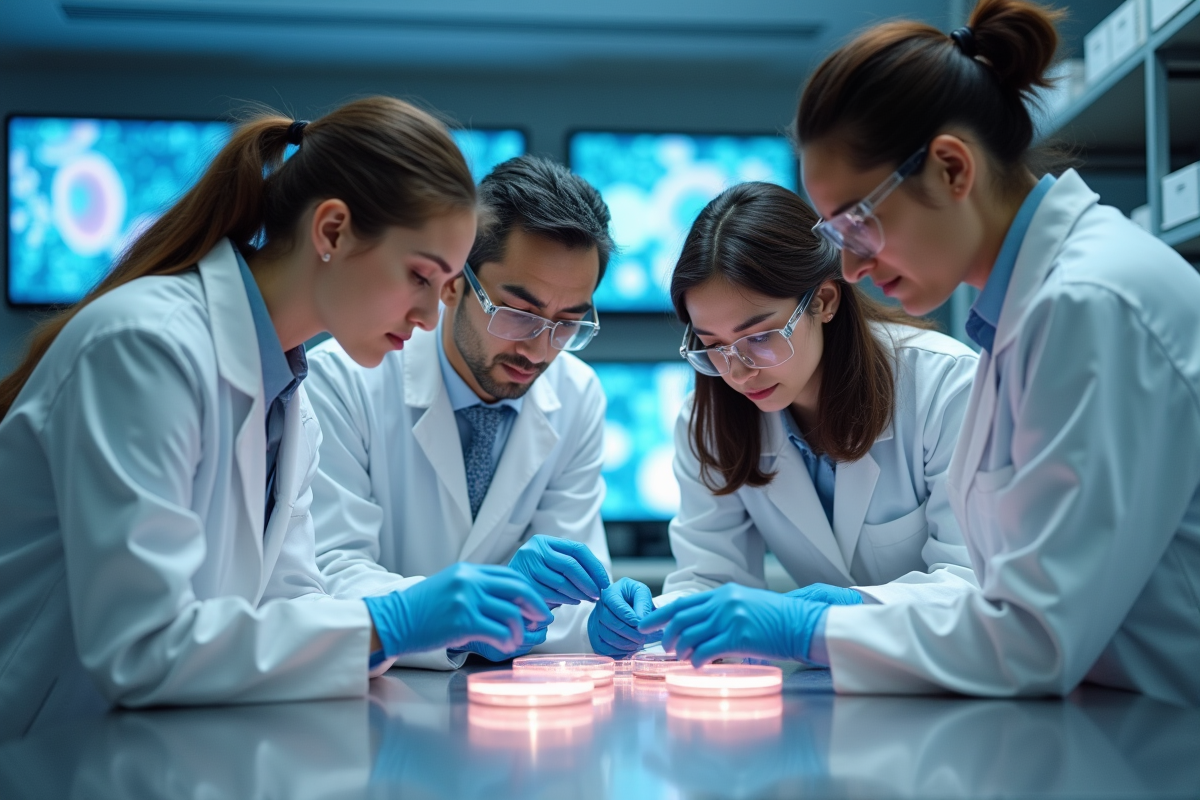 Equipe de scientifiques analysant des echantillons en laboratoire