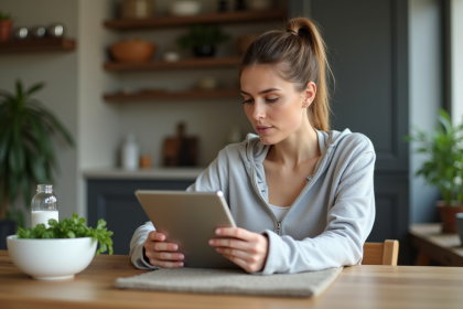 Femme lisant sur tablette à propos de l'iode et perte de poids
