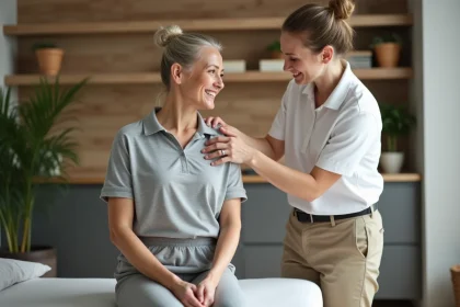 Femme assise en osteopathie dans une salle chaleureuse