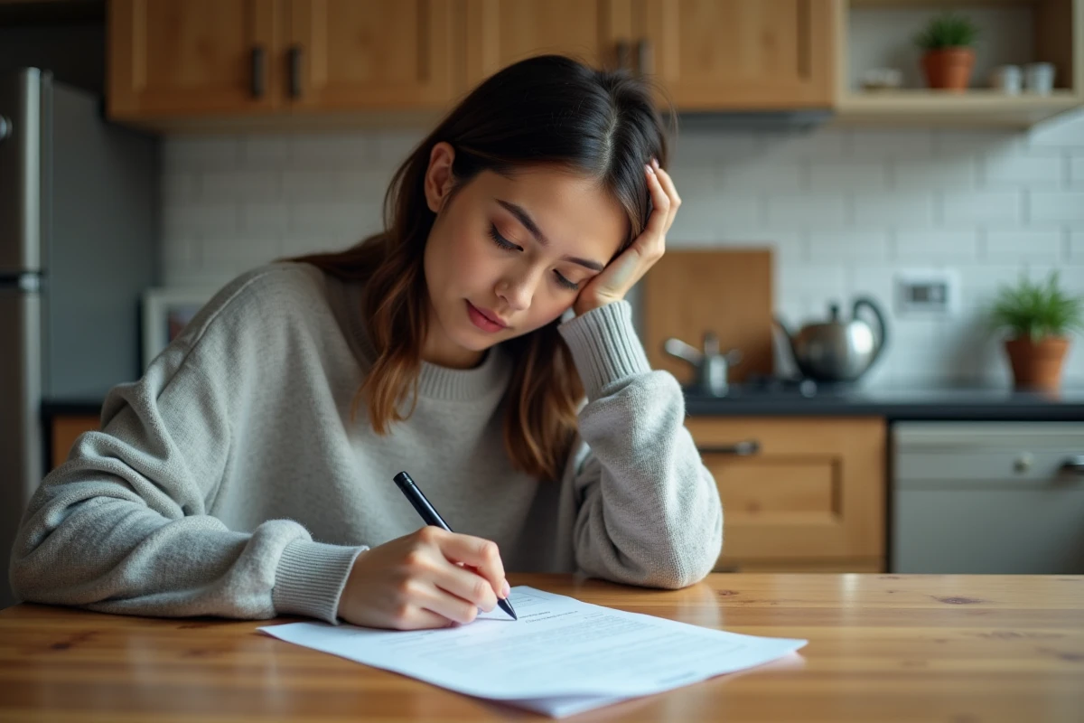 Jeune femme remplissant un formulaire médical à la maison