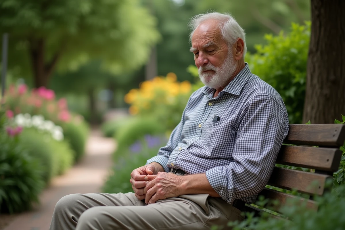 Homme &acirc;g&eacute; appliquant un cataplasme dans un jardin