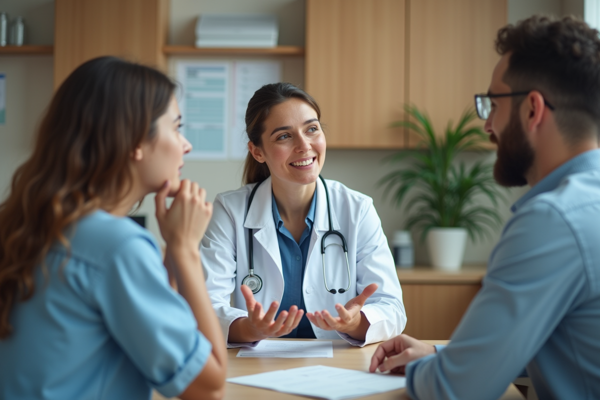 Medecin expliquant un diagnostic à un couple inquiet