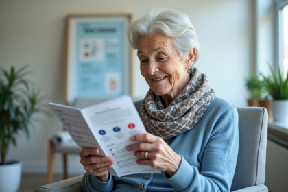 Femme senior en salle d'attente rassurante pour la vaccination