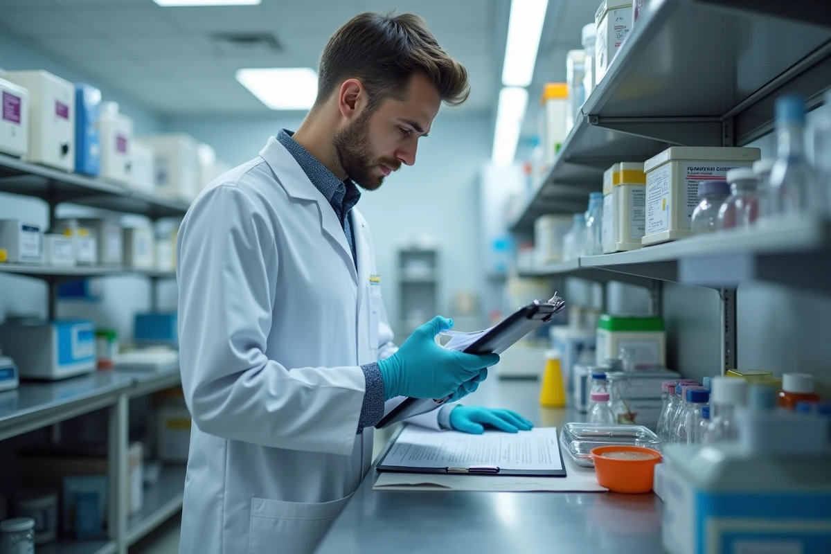 Technicien de laboratoire examinant des tubes à essai